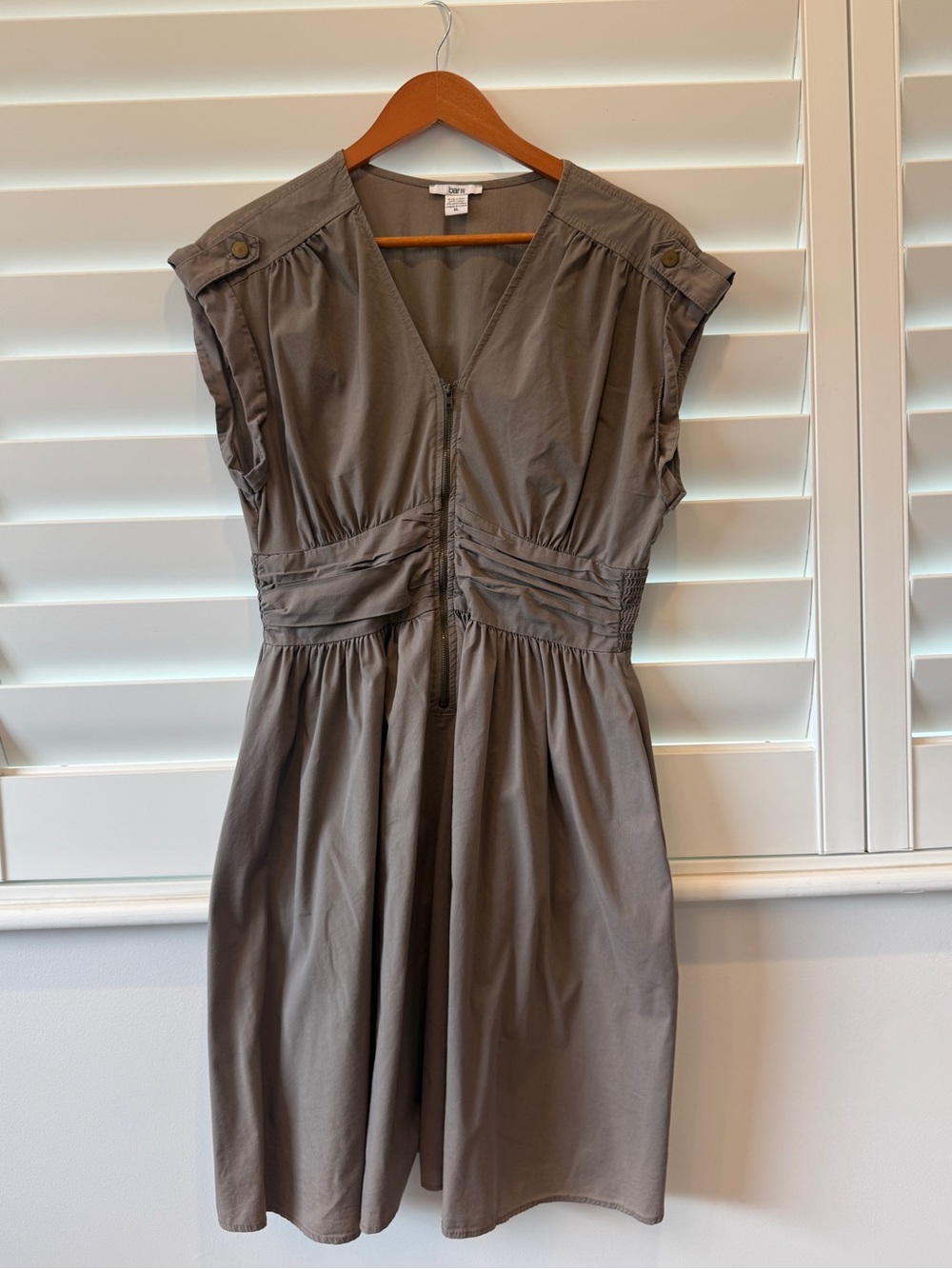 Bar III Taupe Cap-Sleeve A-Line Dress with Front Zip